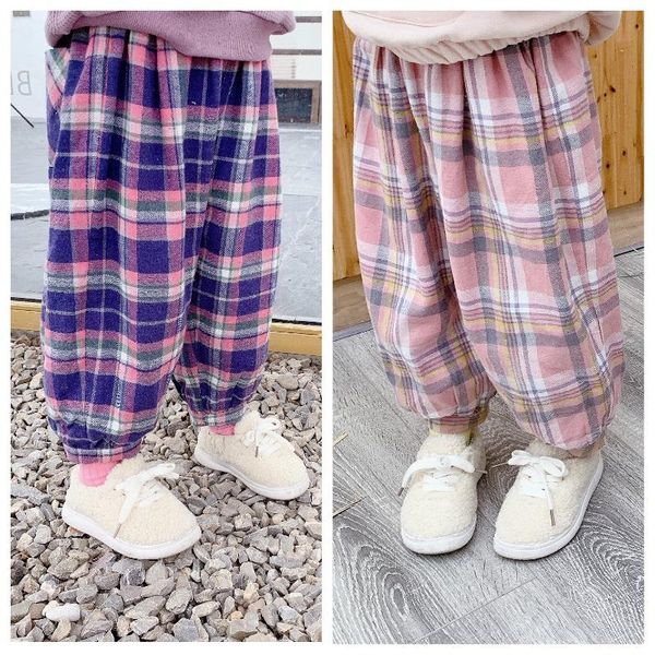 

fashion elastic waist loose harem pants for girls toddler girls pants spring autumn new kids casual cotton plaid trousers, Blue