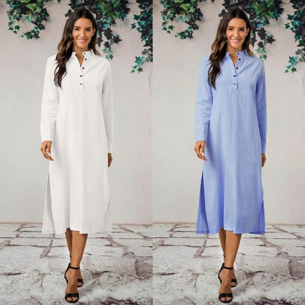 

casual dresses long maxi women kaftan cotton sleeve plain dress casaul oversized shirt vestidos #t2g, Black;gray
