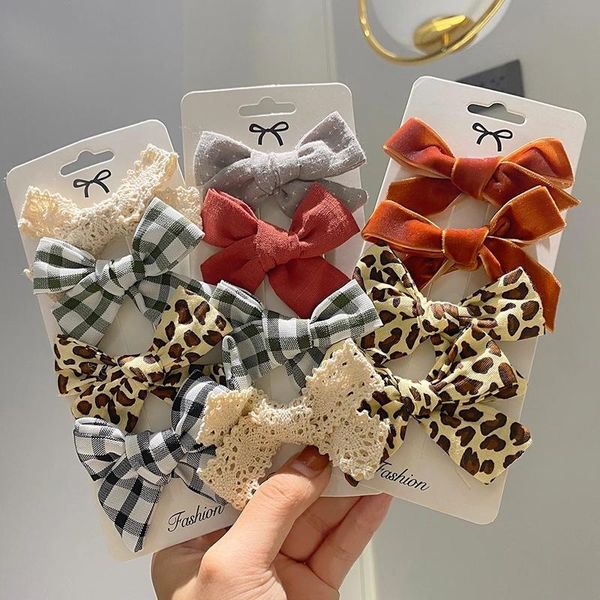 

hair clips & barrettes 2021 4 pcs/set cotton printed for cute girls bowknots kids accessories hairpins, Golden;silver
