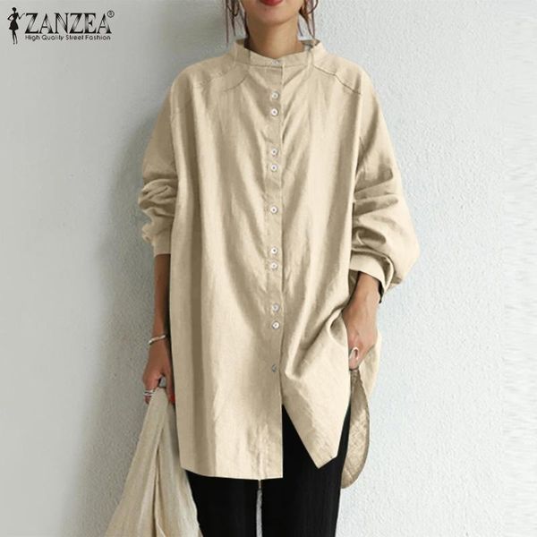 

zanzea elegant solid office shirt 2021 spring fashion women long sleeve buttons blouse casual blusas femininas loose tunic, White