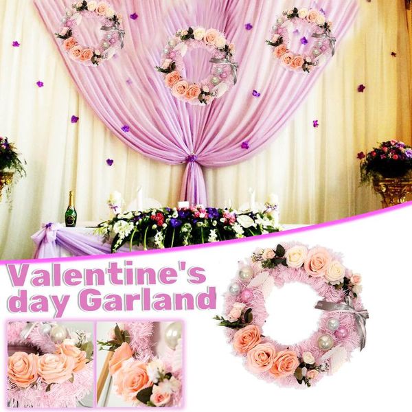 

valentine's day rose garland artificial rose vine hanging flowers for wall decoration pompoms flower wreath home decoration