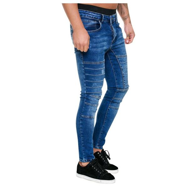 

men's jeans men gradient casual solid color ripped pleated frayed washed trousers slim pants 2021, Blue