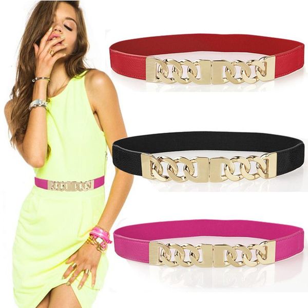 

belts fashion metal buckle women belt elastic stretch waistband ladies dress suits retro gold waist, Black;brown