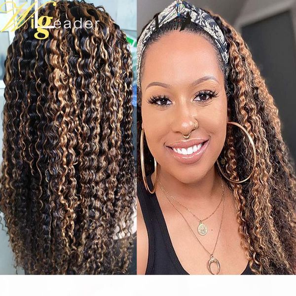 

wigleader remy human hair headbands wigs preplucked highlight 200% density hair wigs tight curly, Black;brown