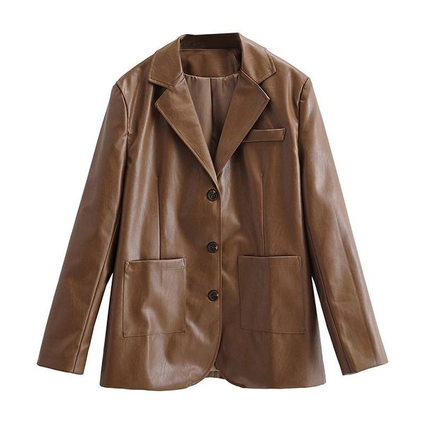 

women's leather & faux [ewq] korea chic medium and long jacket loose small pu large pocket motorcycle blazer coat 2021, Black