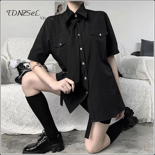 

women's blouses & shirts women long 2021 fashion short sleeve turn down collar office shirt blouse tie casual black blusas femininas, White
