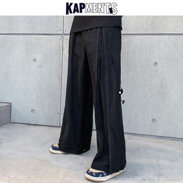 

kapments men streetwear zipper black punk sweatpants 2021 spring mens hip hop wide legs cargo pants man japanese vintage joggers