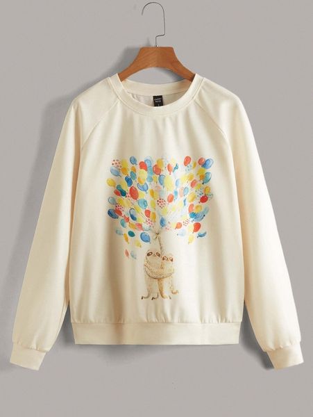 

emery rose cartoon graphic raglan sleeve sweatshirt 89r4#, White;black