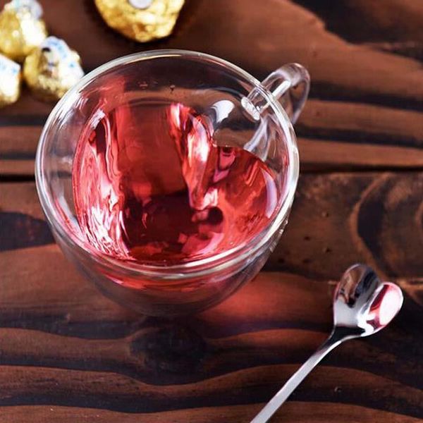 

180 shape clear lover couple wall glass heart coffee 240ml flower resistant cup heat mugs tea drink mug healthy drink dppw handmade c d loms, White;black