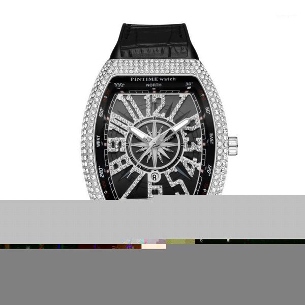 

gold diamond mens watches leather hip hop watch men military quartz clock relogio masculino reloj hombre montre wristwatche wristwatches, Slivery;brown