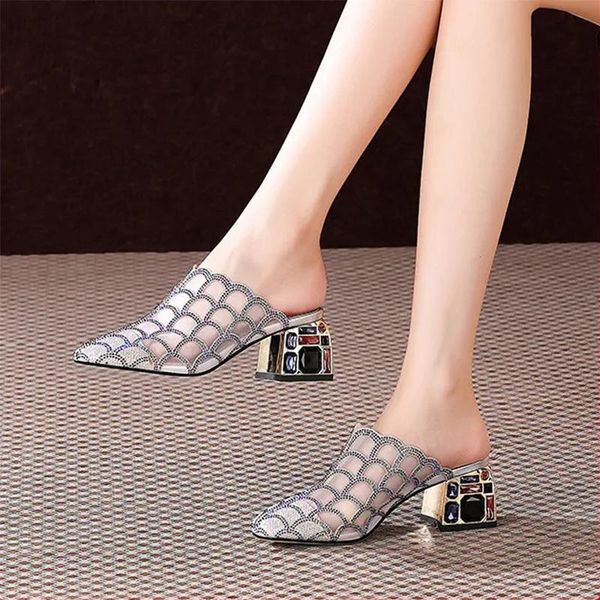 

sandals women pvc jelly crystal heel transparent clear high heels summer pumps shoes size 41 42, Black