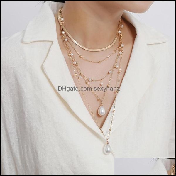 

pendant necklaces & pendants jewelry baroque pearl lock chain gothic mti-layer necklace punk gold irregar pearls choker for women party drop, Silver