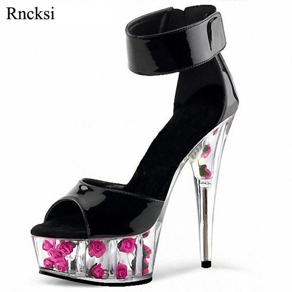 

sandals rncksi women's straps shoes 15cm high heel platforms pole dance/performance /star /model, party / wedding, Black