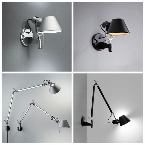 

modern simple foldable wall lamp industrial style adjustable long swing arm aluminum sconces light with switch bedside bedroom