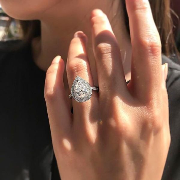 

wedding rings fashion ol pear-shaped drop-shaped zircon ring women's jewelry, Slivery;golden