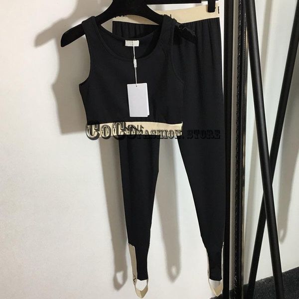 

women's two piece pants luxury design 2 outfits for women letters jacquard knitting vest sports suit black sets ladies clothes, White