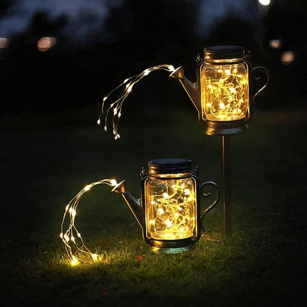 

lawn lamps 2pcs shower led solar mason jar kettle light waterproof outdoor suspend lamp courtyard park landscape decorative