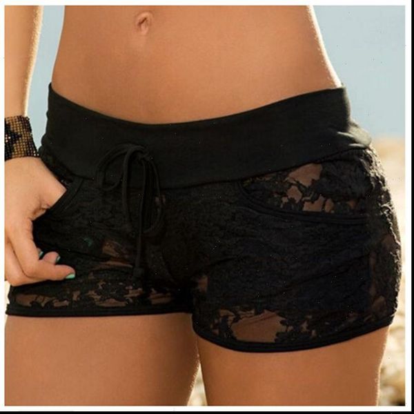 

summer women lace hollow out black lace shorts panty heigh quality control shorts exotic bodyshorts plus size, White;black