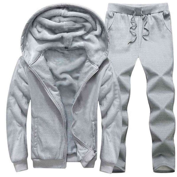 

men's tracksuits winter tracksuit pure color fur lined hoodies and pants set jogging suit warm fleece joggers 2 piece plus size 8xl vxs, Gray