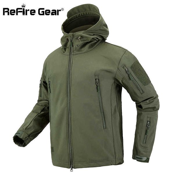 

refire gear camouflage military jacket men waterproof soft shell tactical jacket us army clothing winter fleece coat windbreaker 211013, Black;brown