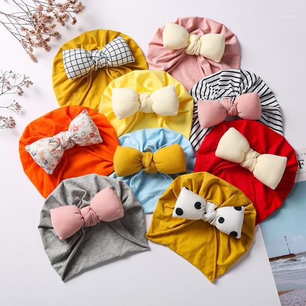 

caps & hats european and american style baby color matching hooded cotton-filled printed bowknot children's hat cap 0-4 years old1, Yellow