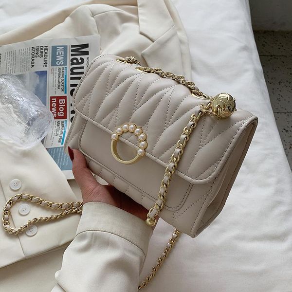 

evening bags pearl lock design pu leather crossbody for women travel fashion simple chain shoulder handbag ladies bolso mujer sac