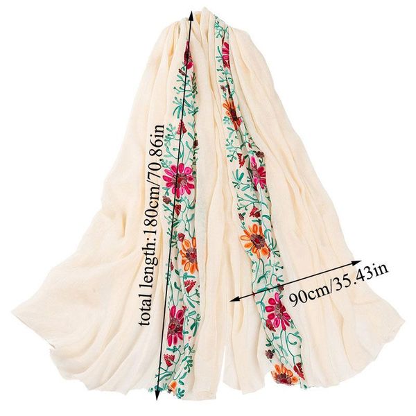 

scarves women embroider floral scarf shawl thick hijabs cotton large shawls summer sunscreen soft bandana ethnic style muslim, Blue;gray