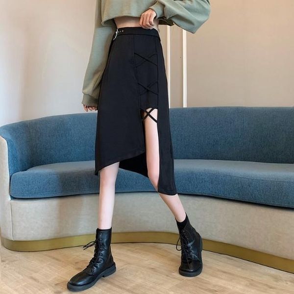 

black goth y2k elegant split mini skirt casual fashion harajuku high street korean skirts women 2021 new wvyn xg0w, Black;gray
