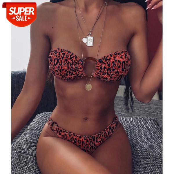 

Sexy Leopard Fold Strapless Bandeau Bikini 2020 Summer Swimsuit Women Bathing Suit Swim Beachwear for Women Swimwear Bikinis Set #Oq5O, White;black
