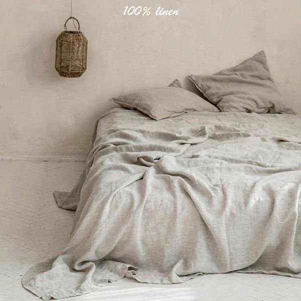 

sheets & sets 100% washed linen sheet set natural france flax bed breatherable ultra soft farmhouse bedding (1 flat shee 2 cases)