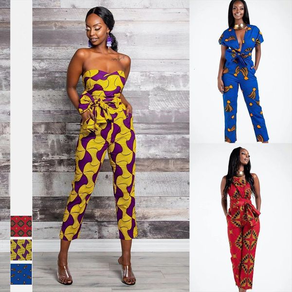 

african style autumn clothing womens romper product digital printing multi wear jumpsuit side pocket casual pants, Black;white
