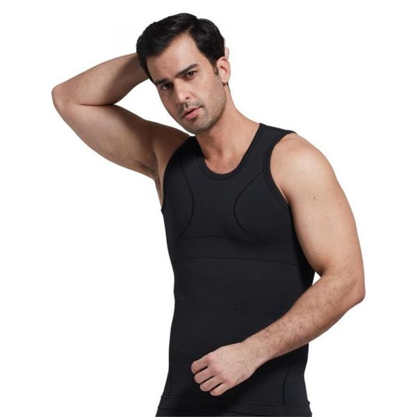 

men's body shapers 2021 arrival mens shaper slimming shirt compression vest elastic slim shapewear, Black;brown