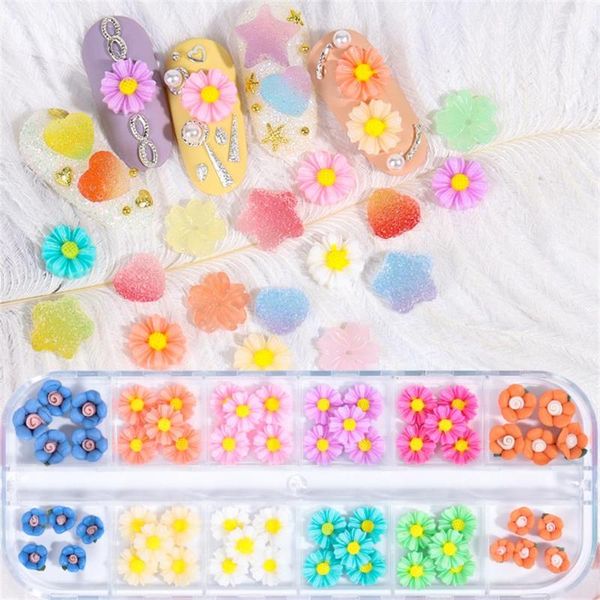 

nail art decorations 1box candy 3d jelly heart star kawaii charms colorful acrylic resin diasy flowers for nails decoration, Silver;gold