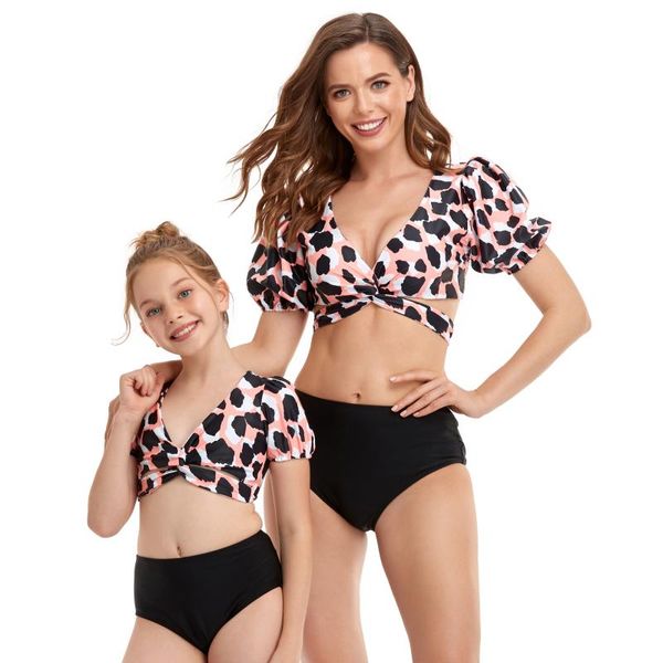 

one-piece suits swimwear women bikini two pieces swimsuit beach wear girls children high waist push up puff sleeve holiday swimming x2107