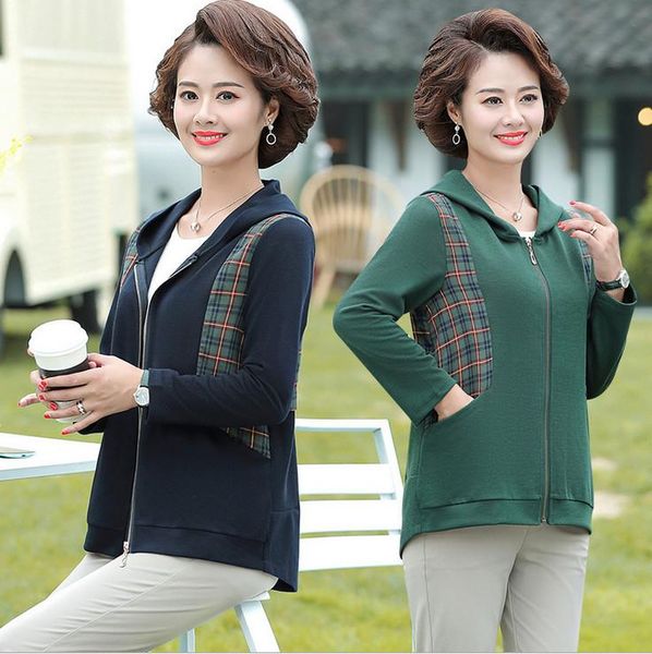 

women's jackets casual knitted splicing women and coats fall 2021 plus size middle age mother hooded outerwear, Black;brown