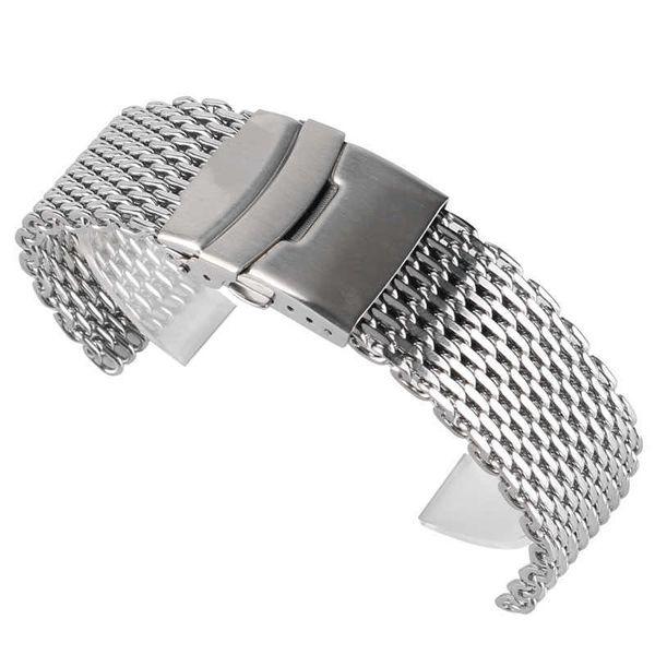 18mm 20mm 22mm cinturino in maglia di acciaio inossidabile argento per orologio da polso da uomo cinturino pulsante sostituzione pulsante H0915