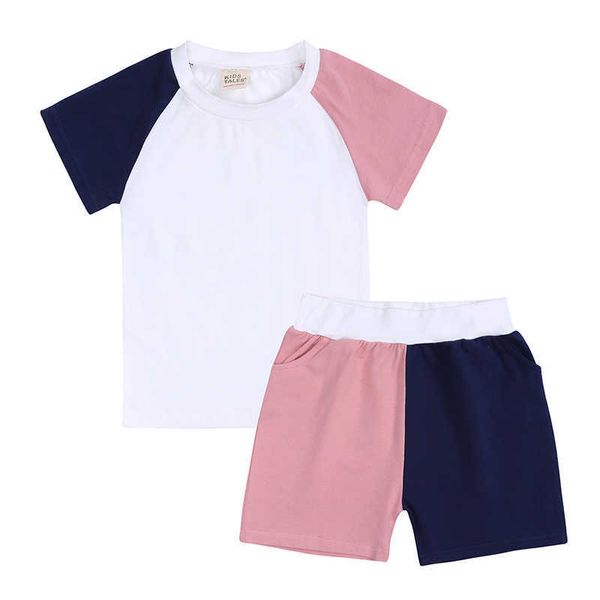 Tute per bambini Tales per bambini Set di abbigliamento per bambina per neonato Top di colore a contrasto + pantaloncini per ragazze Set di outfit per adolescenti 2 pezzi Estate X0802