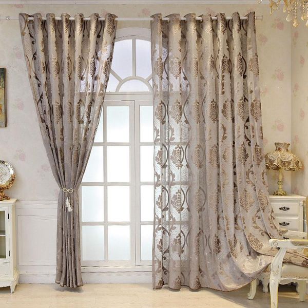 Vorhang drapiert graue florale transparente Vorhänge für Wohnzimmer, Jacquard-Blume, eleganter Tüll, Villa-Salon, französische Fensterbehandlung