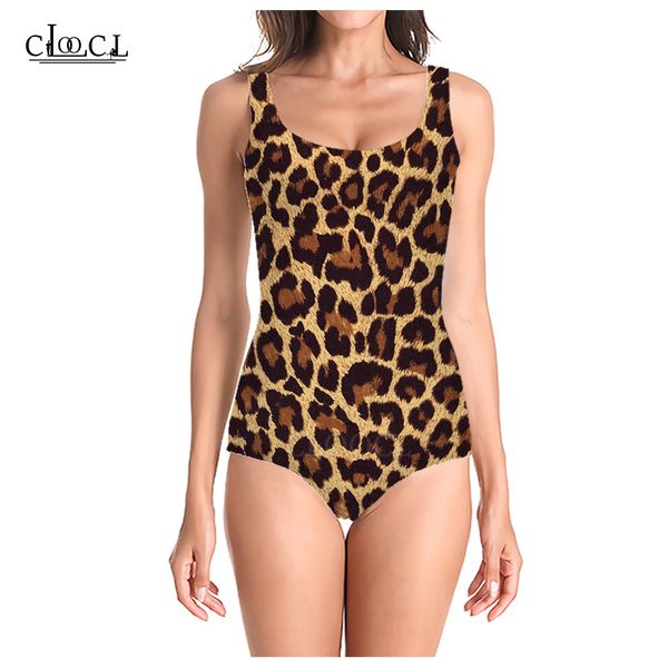 

cloocl summer popular leopard 3d printed sleeveless women swimsuit fashion casual swimsuits beach one piece swimwear, White;black