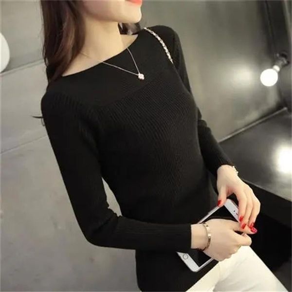 

women's sweaters 2021 korean women one-line neck sweater all-match short slim bottoming shirt female long-sleeved threaded tight pullov, White;black