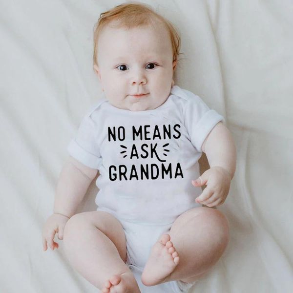 

rompers no means ask grandma baby girls boys letter print cute short sleeves born clothes outfits onesie bodysuit 0-24m, Blue