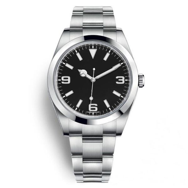 

luxury sport mens wrist watch explorer i stainless steel black arabic index 39mm 3 6 9 new lume dial oyster bracelet 214270 - brand new, Slivery;brown