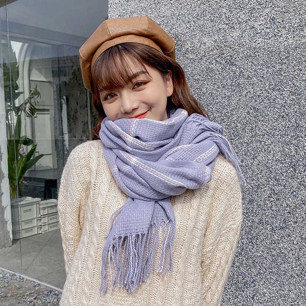 

autumn and winter imitation cashmere scarf female korean version long fashion lattice thickened scarf shawl dual purpose, Blue;gray