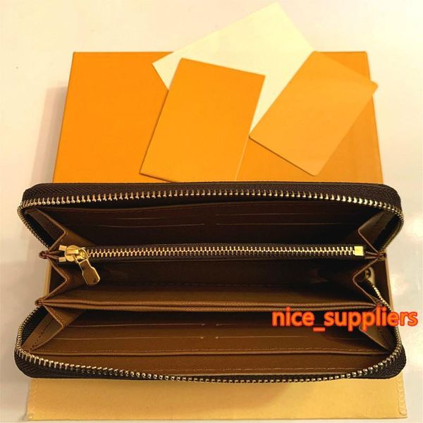 

2021 wholesale colors fashion single zipper men women leather coin card key wallets lady ladies long purse with orange box card 60017, Red;black