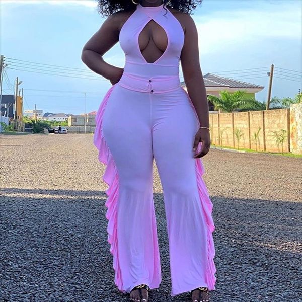 

fashion hollow out womens romper ruffles bodycon wide leg, Black;white