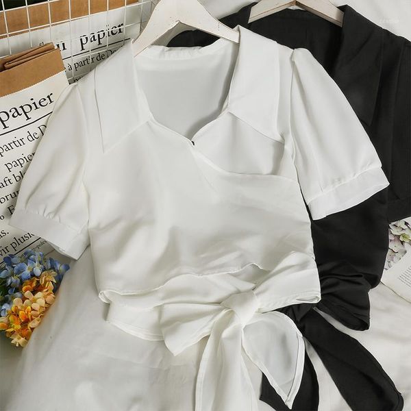 

women's blouses & shirts blouse womens women blusas short sleeve solid color turndown collar drop 2021 omighty ins, White