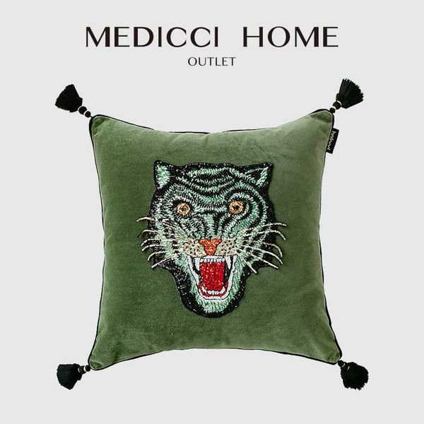 

medicci home authentic luxury cushion cover vintage angry tiger head sequin beaded embroidery pillow case 50x50cm ing
