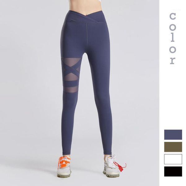

yoga outfit gym leggings pants sports fitness clothes women running slim mesh high waist elasticity solid color