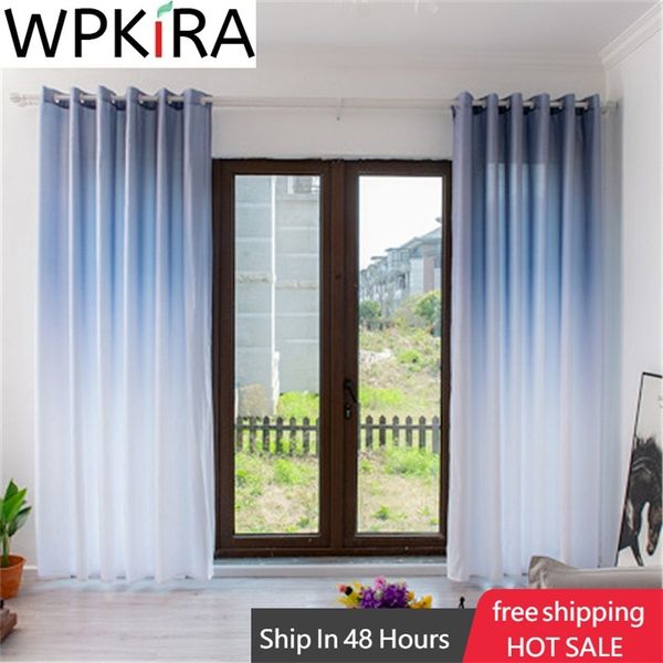 Cortina de gradiente superior da cor pura da fantasia para o painel cinzento da janela do quarto Azul cortina de semi-sombreamento na sala de estar ZH408T 210913