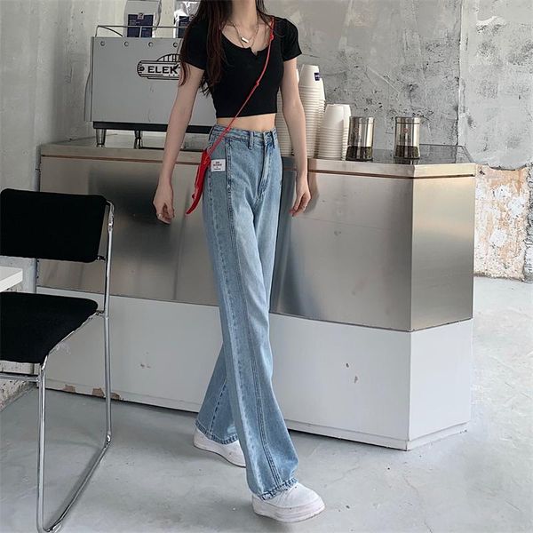 

women's pants & capris retro loose and letter print denim trousers, Black;white
